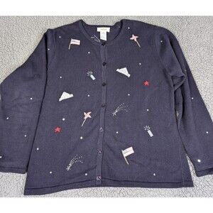 Woman’s Talbots Button Front Cardigan Sweater Size L America July 4 Patriotic